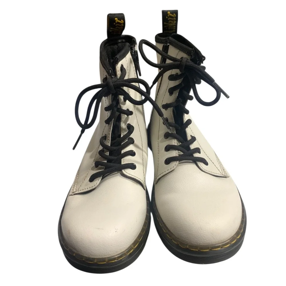 Dr Martens Kids White Zavala J Boots‎ Size 4 US M 5 US L Side Zip Lace Up